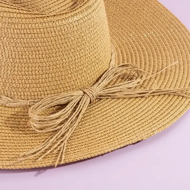 Beaded Cowrie Shell Straw Cowboy Hat - Khaki