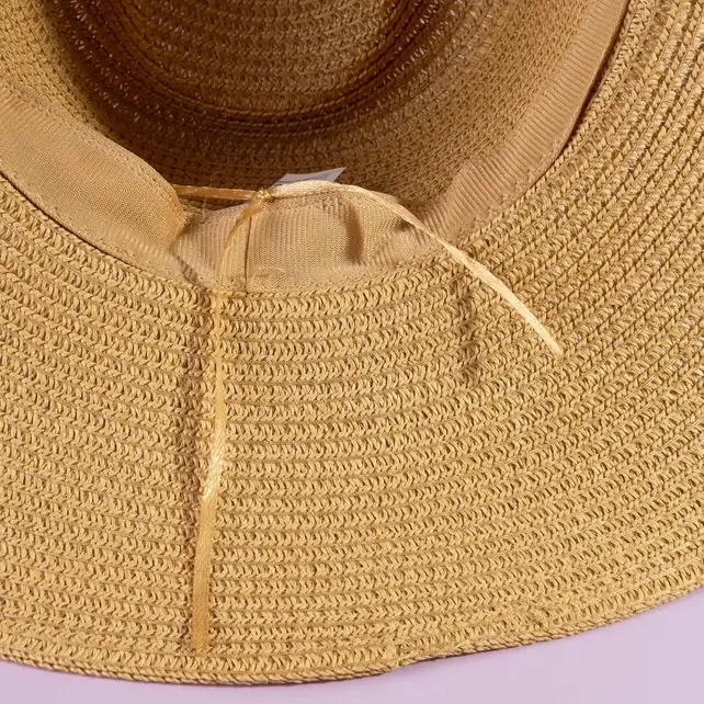 Beaded Cowrie Shell Straw Cowboy Hat - Khaki