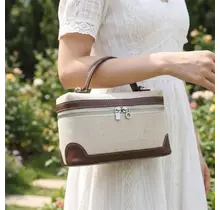 Faux Leather Accent Canvas Boxy Crossbody Bag