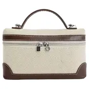 Faux Leather Accent Canvas Boxy Crossbody Bag
