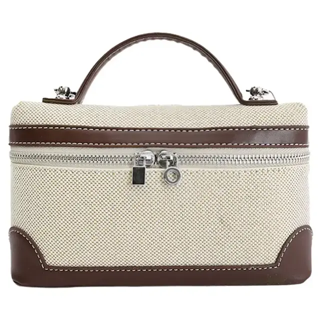 Faux Leather Accent Canvas Boxy Crossbody Bag
