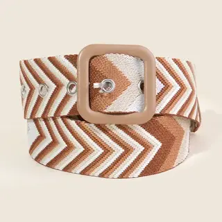 Chevron Pattern Belt - Khaki