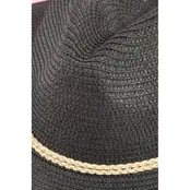 Straw Wide Brim Braided Band Fedora Hat - Black