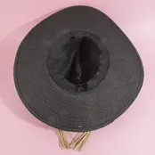 Straw Wide Brim Braided Band Fedora Hat - Black
