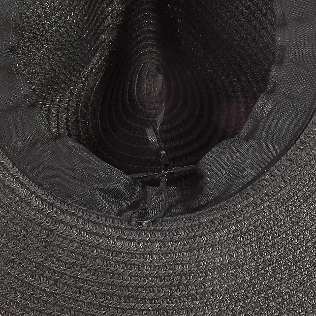 Straw Wide Brim Braided Band Fedora Hat - Black