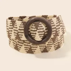 Boho Braided Hoop Buckle Belt - Brown