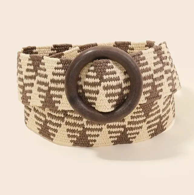 Boho Braided Hoop Buckle Belt - Brown