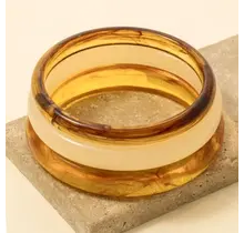 3Pc Mixed Acetate Bangle Bracelets Set - Brown
