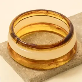 3Pc Mixed Acetate Bangle Bracelets Set - Brown