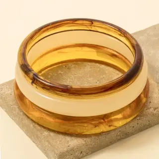 3Pc Mixed Acetate Bangle Bracelets Set - Brown