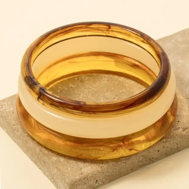 3Pc Mixed Acetate Bangle Bracelets Set - Brown