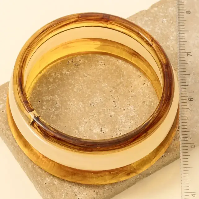 3Pc Mixed Acetate Bangle Bracelets Set - Brown