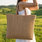 Rectangle Straw Braided Tote Bag - Ivory