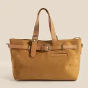Leather Buckle Strap Detail Tote Bag - Light Brown