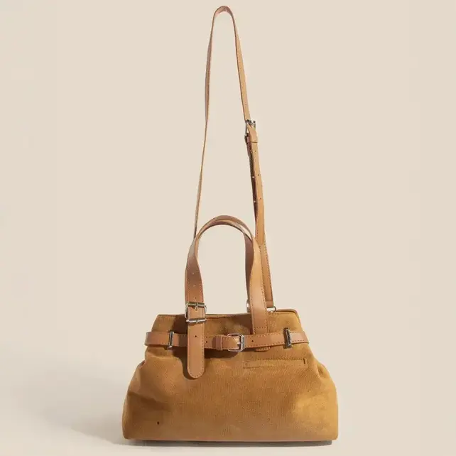 Leather Buckle Strap Detail Tote Bag - Light Brown