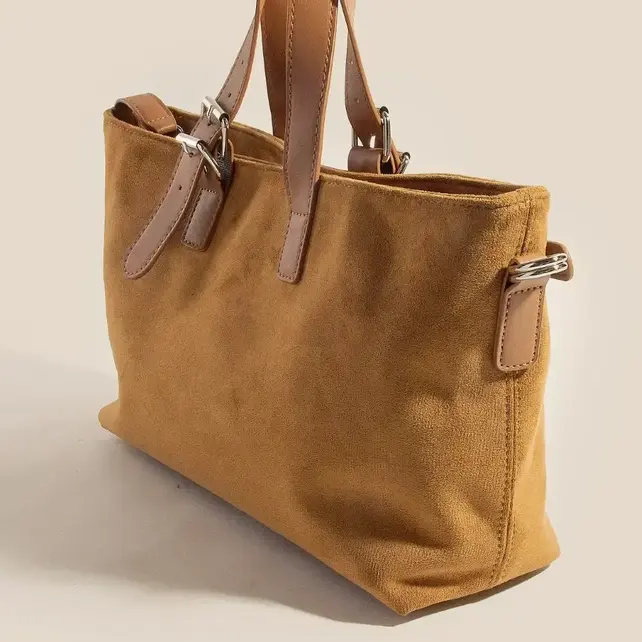 Leather Buckle Strap Detail Tote Bag - Light Brown