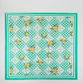 Mosaic Lemon Print Square Bandana Scarf - Green