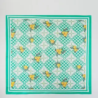 Mosaic Lemon Print Square Bandana Scarf - Green