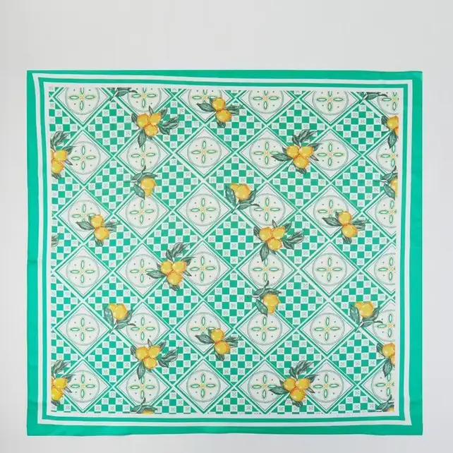 Mosaic Lemon Print Square Bandana Scarf - Green