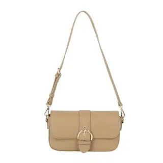 Buckle Flap Shoulder Bag - Stone