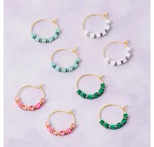 Stone Cube Beads Hoop Earrings - Turquoise