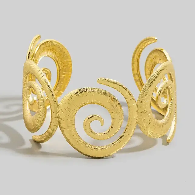 Textured Spiral Wave Cuff Bracelet - Gold