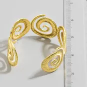 Textured Spiral Wave Cuff Bracelet - Gold