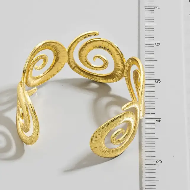 Textured Spiral Wave Cuff Bracelet - Gold