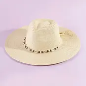 Beaded Cowrie Shell Straw Cowboy Hat - Ivory