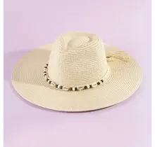Beaded Cowrie Shell Straw Cowboy Hat - Ivory