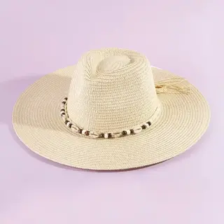 Beaded Cowrie Shell Straw Cowboy Hat - Ivory