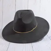 Flat Brim Herringbone Chain Fedora Hat  - Black