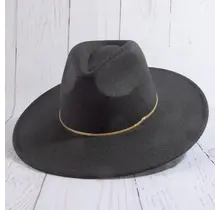 Flat Brim Herringbone Chain Fedora Hat  - Black