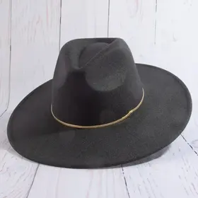 Flat Brim Herringbone Chain Fedora Hat  - Black