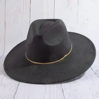 Flat Brim Herringbone Chain Fedora Hat  - Black