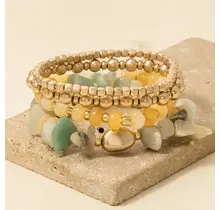 Metallic and Chip Stone  Beaded Bracelet Set - Green