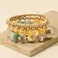Metallic and Chip Stone  Beaded Bracelet Set - Green