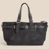 Leather Buckle Strap Detail Tote Bag - Black