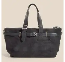 Leather Buckle Strap Detail Tote Bag - Black