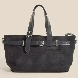 Leather Buckle Strap Detail Tote Bag - Black