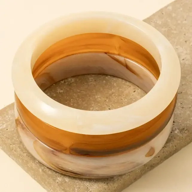 Marble Resin Bangle Bracelet 3 Piece Set - Cream