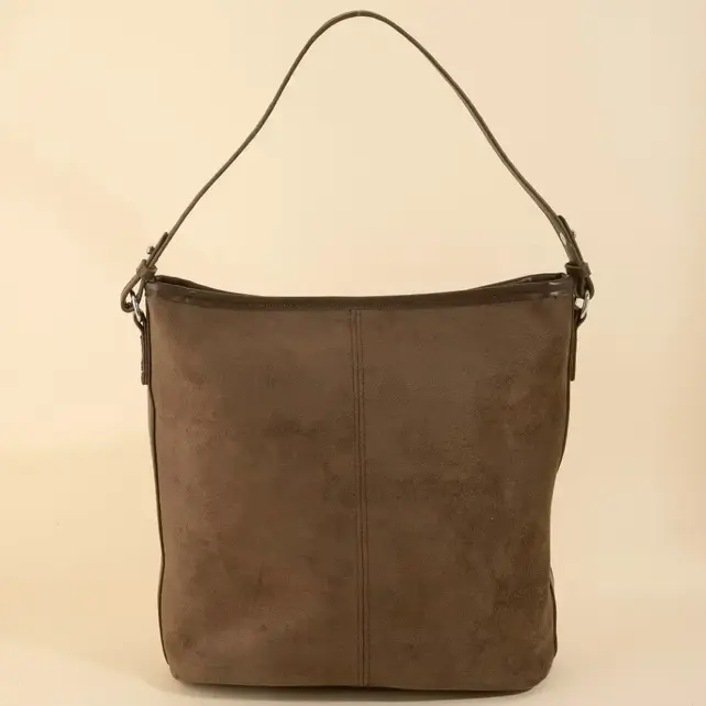 Simple Suede Square Shoulder Bag - Dark Brown