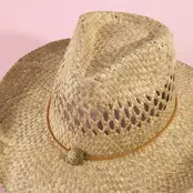 Straw Basket Rope Strap Western Cowboy Hat - Natural