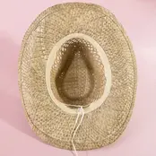 Straw Basket Rope Strap Western Cowboy Hat - Natural