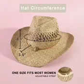 Straw Basket Rope Strap Western Cowboy Hat - Natural