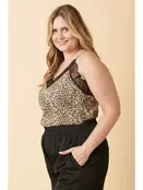 Plus  Animal Print Spaghetti Strap Lace Top - Sand