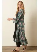 Flower Print Maxi Duster - Jade