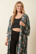 Flower Print Maxi Duster - Jade