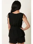 V Neck Peplum Sleeveless Blouse - Black