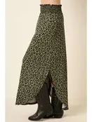 Leopard Print Maxi Skirt - Olive